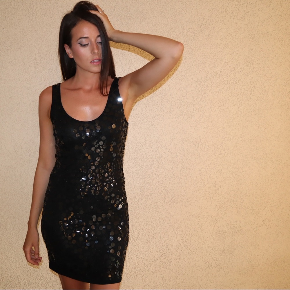 Venus Black Sequin Mini Dress - Picture 2 of 10